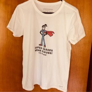 Life Is Good White Tee with Superhero Graphic